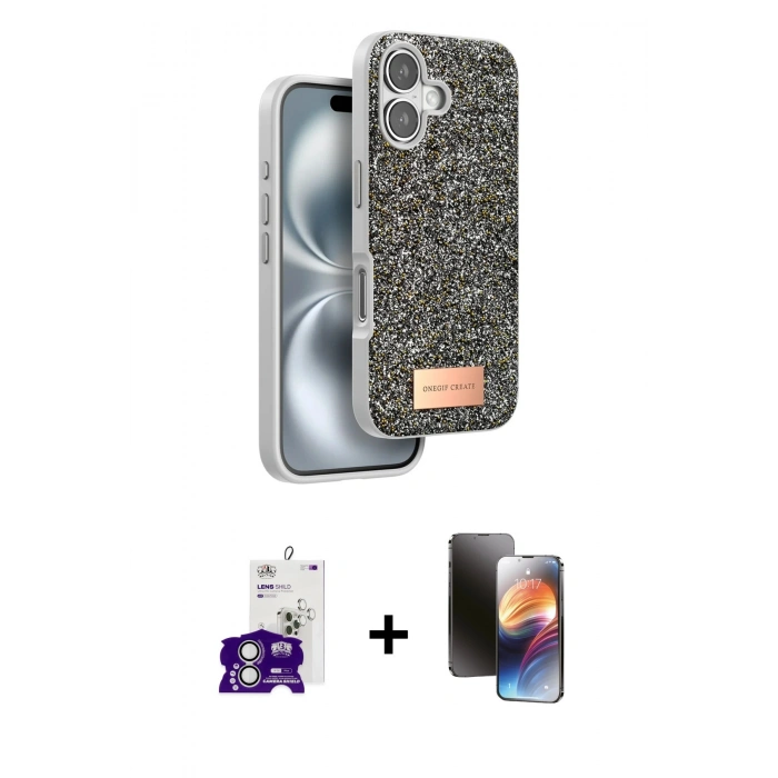 MARSİLYAN™- iPhone 16 Kılıf Vadi Klasik Serisi - Siyah 3D Antistatik Mat Seramik Nano Ekran Koruyucu + Bilvis Titan Kamera Lens - GS