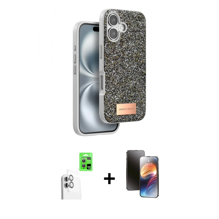 MARSİLYAN™- iPhone 16 Kılıf Vadi Klasik Serisi - Siyah 3D Antistatik Mat Seramik Nano Ekran Koruyucu + Raze Metal Kamera Lens - BZ