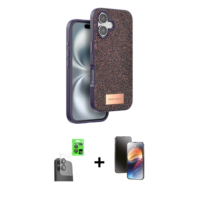 MARSİLYAN™- iPhone 16 Kılıf Vadi Klasik Serisi - Siyah 3D Antistatik Mat Seramik Nano Ekran Koruyucu + Raze Metal Kamera Lens - SH