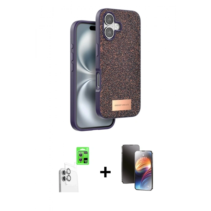 MARSİLYAN™- iPhone 16 Kılıf Vadi Klasik Serisi - Siyah 3D Antistatik Mat Seramik Nano Ekran Koruyucu + Raze Metal Kamera Lens - BZ