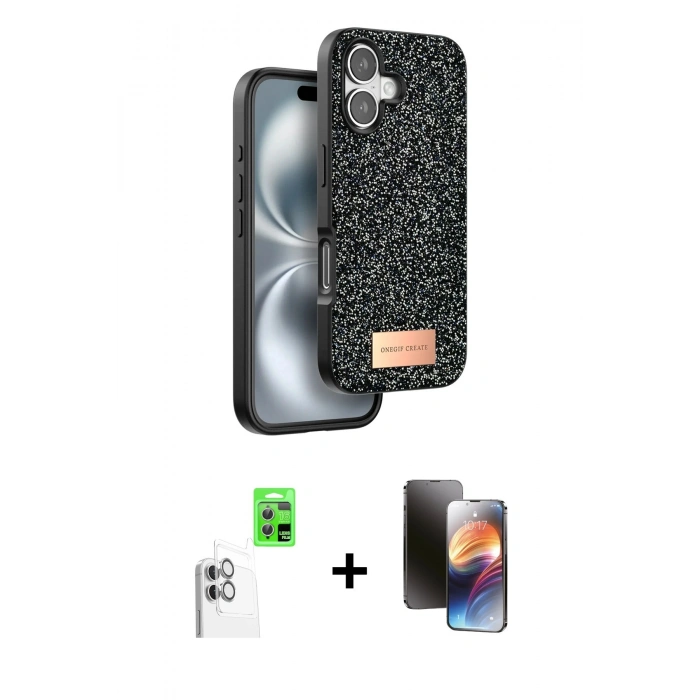 MARSİLYAN™- iPhone 16 Kılıf Vadi Klasik Serisi - Siyah 3D Antistatik Mat Seramik Nano Ekran Koruyucu + Raze Metal Kamera Lens - BZ
