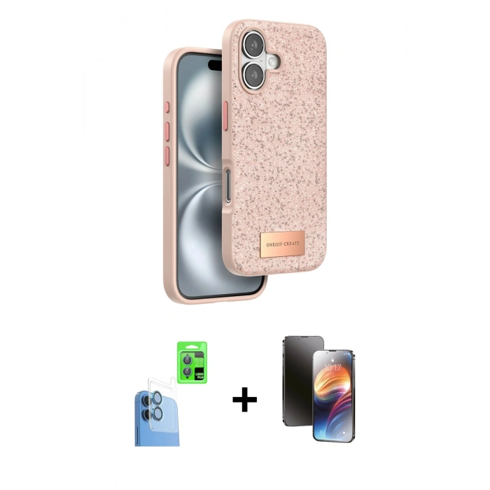 MARSİLYAN™- iPhone 16 Kılıf Vadi Klasik Serisi - Siyah 3D Antistatik Mat Seramik Nano Ekran Koruyucu + Raze Metal Kamera Lens - LT