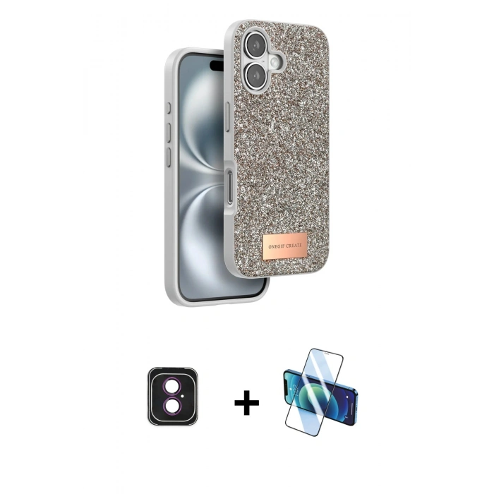 MARSİLYAN™- iPhone 16 Kılıf Vadi Klasik Serisi - Siyah 3D Antistatik Seramik Nano Ekran Koruyucu + PVD Metal Kamera Lens - PE