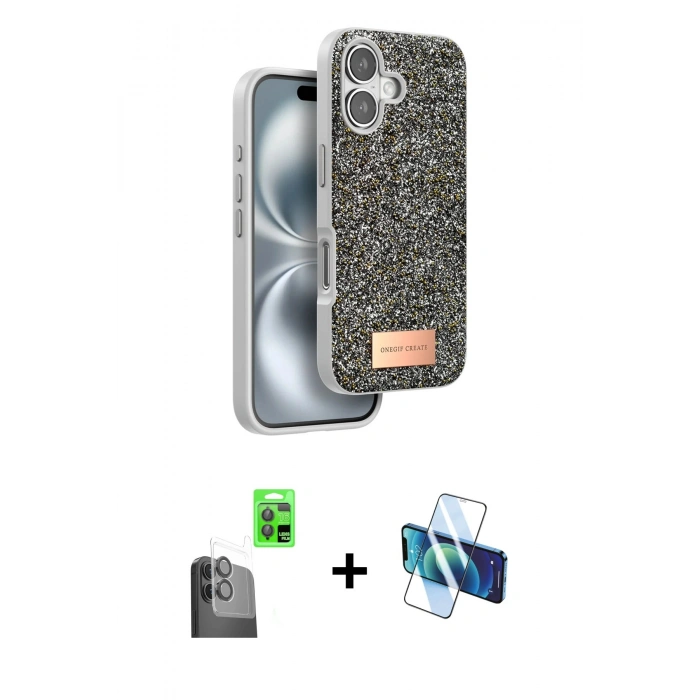 MARSİLYAN™- iPhone 16 Kılıf Vadi Klasik Serisi - Siyah 3D Antistatik Seramik Nano Ekran Koruyucu + Raze Metal Kamera Lens - SH