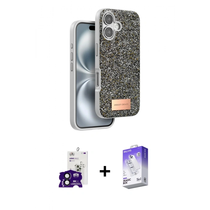 MARSİLYAN™- iPhone 16 Kılıf Vadi Klasik Serisi - Siyah Bilvis 5in1 3D Magic Cam Ekran Koruyucu + Bilvis Titan Kamera Lens - SH