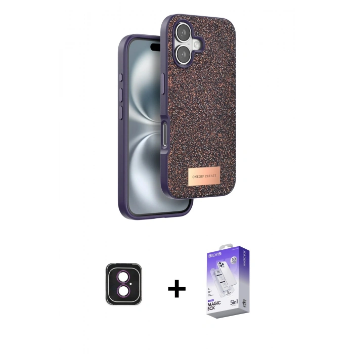 MARSİLYAN™- iPhone 16 Kılıf Vadi Klasik Serisi - Siyah Bilvis 5in1 3D Magic Cam Ekran Koruyucu + PVD Metal Kamera Lens - PE