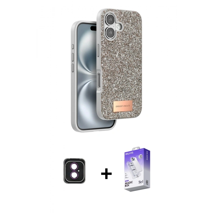 MARSİLYAN™- iPhone 16 Kılıf Vadi Klasik Serisi - Siyah Bilvis 5in1 3D Magic Cam Ekran Koruyucu + PVD Metal Kamera Lens - PE