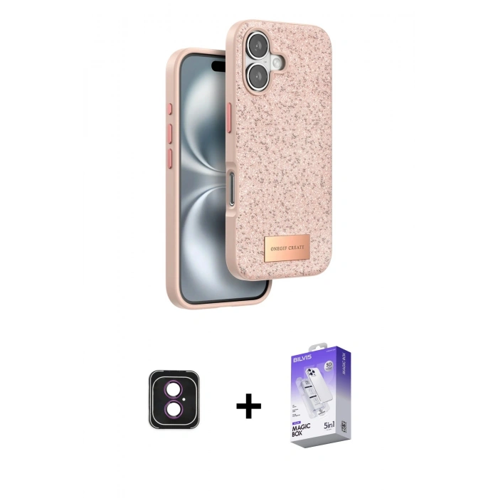 MARSİLYAN™- iPhone 16 Kılıf Vadi Klasik Serisi - Siyah Bilvis 5in1 3D Magic Cam Ekran Koruyucu + PVD Metal Kamera Lens - PE