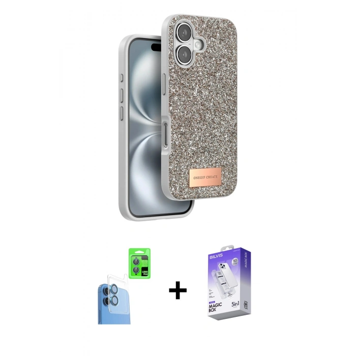MARSİLYAN™- iPhone 16 Kılıf Vadi Klasik Serisi - Siyah Bilvis 5in1 3D Magic Cam Ekran Koruyucu + Raze Metal Kamera Lens - LT
