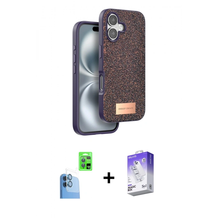 MARSİLYAN™- iPhone 16 Kılıf Vadi Klasik Serisi - Siyah Bilvis 5in1 3D Magic Cam Ekran Koruyucu + Raze Metal Kamera Lens - LT