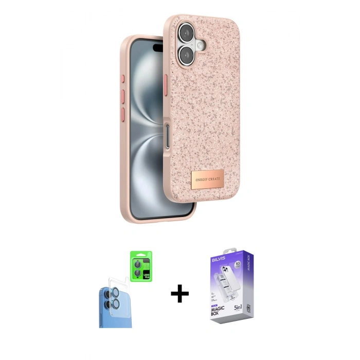 MARSİLYAN™- iPhone 16 Kılıf Vadi Klasik Serisi - Siyah Bilvis 5in1 3D Magic Cam Ekran Koruyucu + Raze Metal Kamera Lens - LT