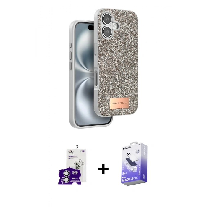 MARSİLYAN™- iPhone 16 Kılıf Vadi Klasik Serisi - Siyah Bilvis 5in1 5D Magic Hayalet Cam Ekran Koruyucu + Bilvis Titan Kamera Lens - GS
