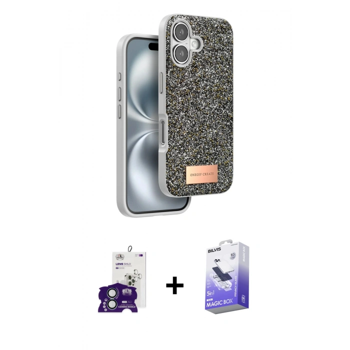 MARSİLYAN™- iPhone 16 Kılıf Vadi Klasik Serisi - Siyah Bilvis 5in1 5D Magic Hayalet Cam Ekran Koruyucu + Bilvis Titan Kamera Lens - YL