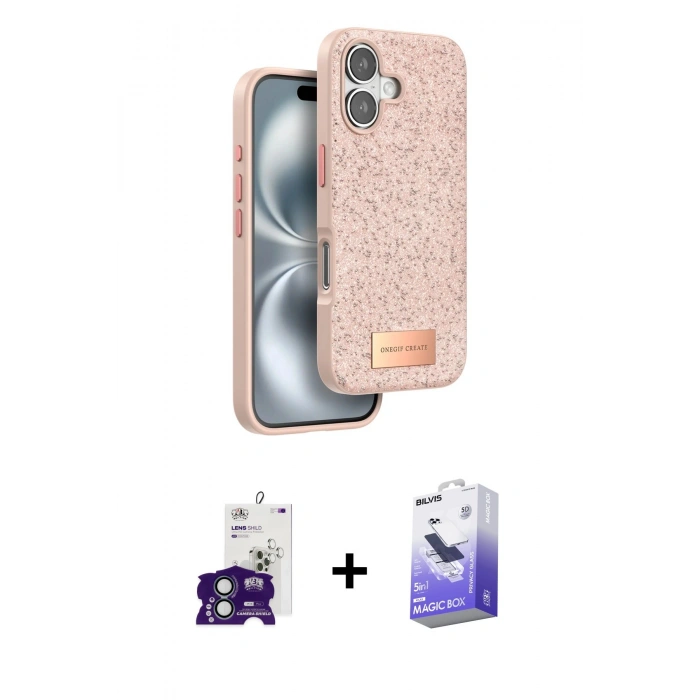 MARSİLYAN™- iPhone 16 Kılıf Vadi Klasik Serisi - Siyah Bilvis 5in1 5D Magic Hayalet Cam Ekran Koruyucu + Bilvis Titan Kamera Lens - YL