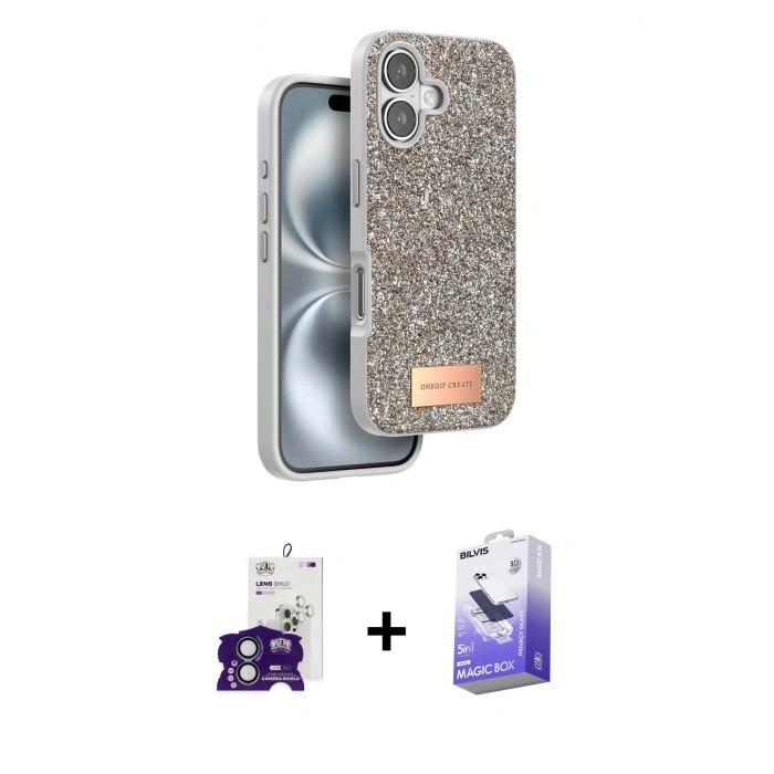 MARSİLYAN™- iPhone 16 Kılıf Vadi Klasik Serisi - Siyah Bilvis 5in1 5D Magic Hayalet Cam Ekran Koruyucu + Bilvis Titan Kamera Lens - YL