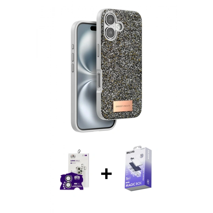 MARSİLYAN™- iPhone 16 Kılıf Vadi Klasik Serisi - Siyah Bilvis 5in1 5D Magic Hayalet Cam Ekran Koruyucu + Bilvis Titan Kamera Lens - GS