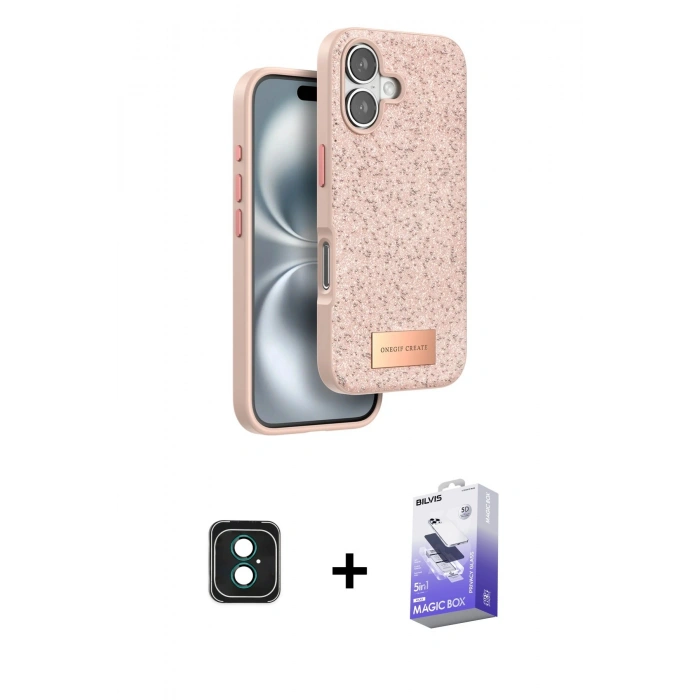 MARSİLYAN™- iPhone 16 Kılıf Vadi Klasik Serisi - Siyah Bilvis 5in1 5D Magic Hayalet Cam Ekran Koruyucu + PVD Metal Kamera Lens - YL