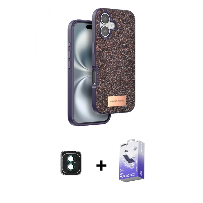 MARSİLYAN™- iPhone 16 Kılıf Vadi Klasik Serisi - Siyah Bilvis 5in1 5D Magic Hayalet Cam Ekran Koruyucu + PVD Metal Kamera Lens - YL