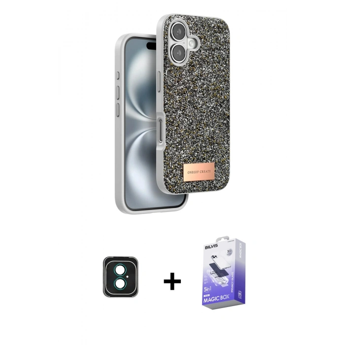 MARSİLYAN™- iPhone 16 Kılıf Vadi Klasik Serisi - Siyah Bilvis 5in1 5D Magic Hayalet Cam Ekran Koruyucu + PVD Metal Kamera Lens - YL