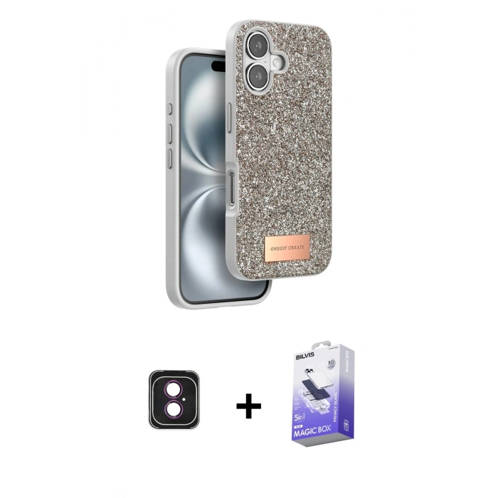 MARSİLYAN™- iPhone 16 Kılıf Vadi Klasik Serisi - Siyah Bilvis 5in1 5D Magic Hayalet Cam Ekran Koruyucu + PVD Metal Kamera Lens - PE