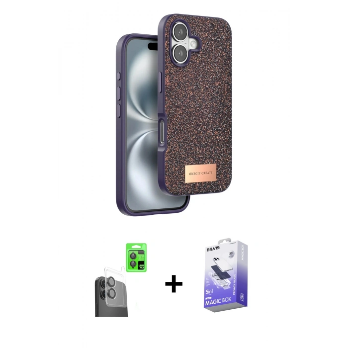 MARSİLYAN™- iPhone 16 Kılıf Vadi Klasik Serisi - Siyah Bilvis 5in1 5D Magic Hayalet Cam Ekran Koruyucu + Raze Metal Kamera Lens - SH