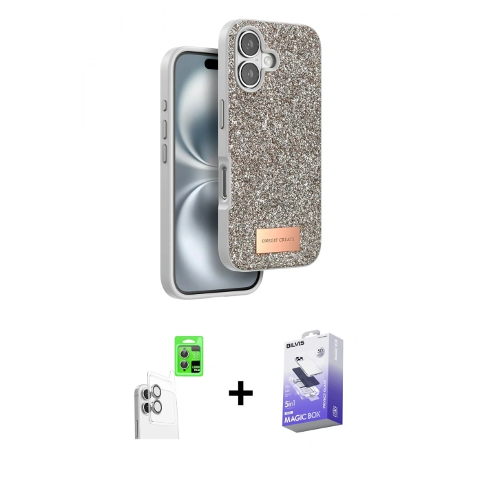 MARSİLYAN™- iPhone 16 Kılıf Vadi Klasik Serisi - Siyah Bilvis 5in1 5D Magic Hayalet Cam Ekran Koruyucu + Raze Metal Kamera Lens - BZ