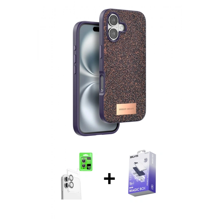 MARSİLYAN™- iPhone 16 Kılıf Vadi Klasik Serisi - Siyah Bilvis 5in1 5D Magic Hayalet Cam Ekran Koruyucu + Raze Metal Kamera Lens - BZ