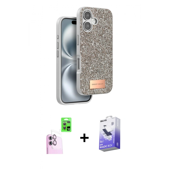 MARSİLYAN™- iPhone 16 Kılıf Vadi Klasik Serisi - Siyah Bilvis 5in1 5D Magic Hayalet Cam Ekran Koruyucu + Raze Metal Kamera Lens - PE