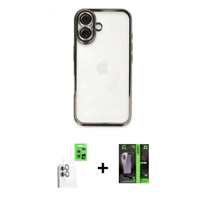 MARSİLYAN™- iPhone 16 Kılıf Vadi Minimal - Şeffaf 360 Full Body Arka Koruyucu + Raze Metal Kamera Lens - BZ