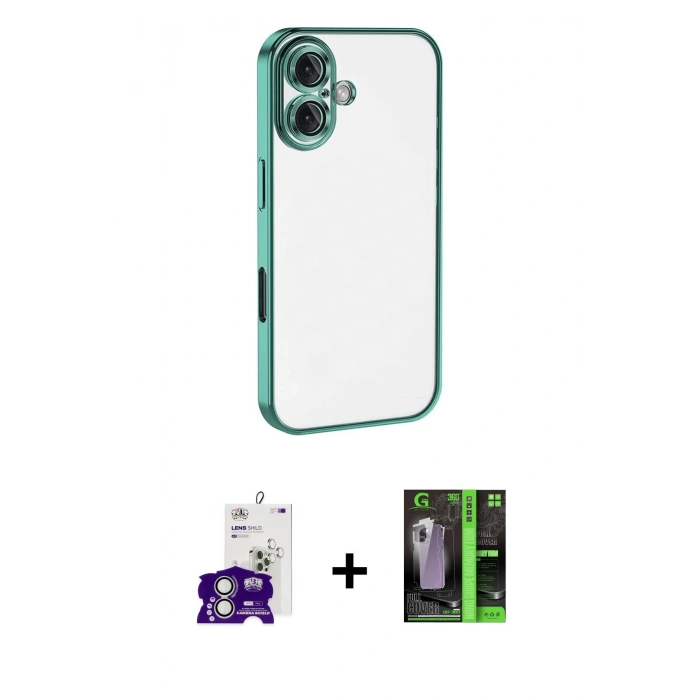 MARSİLYAN™- iPhone 16 Kılıf Vadi Minimal - Şeffaf 360 Full Body Arka Koruyucu + Bilvis Titan Kamera Lens - GS