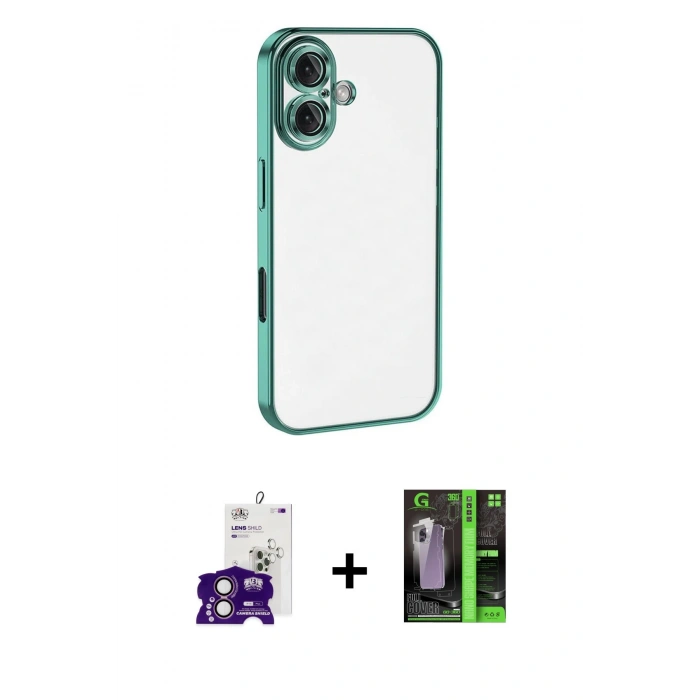 MARSİLYAN™- iPhone 16 Kılıf Vadi Minimal - Şeffaf 360 Full Body Arka Koruyucu + Bilvis Titan Kamera Lens - PE