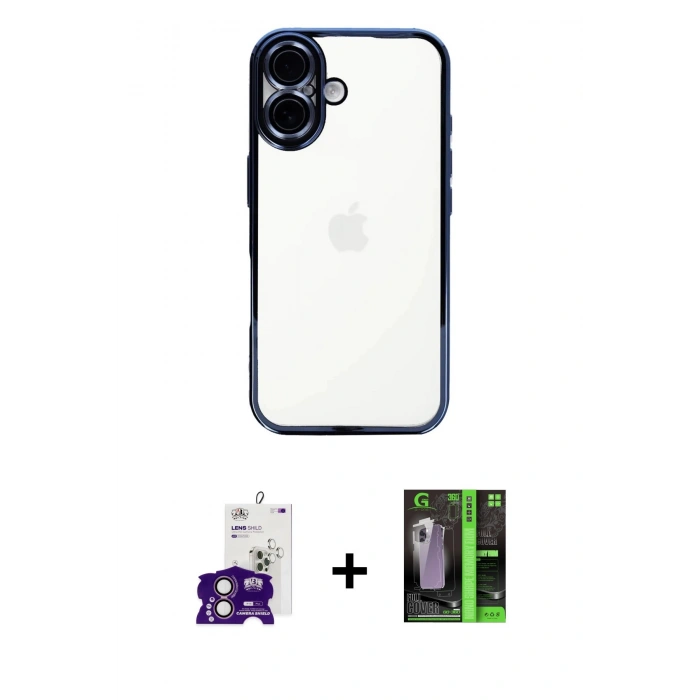 MARSİLYAN™- iPhone 16 Kılıf Vadi Minimal - Şeffaf 360 Full Body Arka Koruyucu + Bilvis Titan Kamera Lens - PE