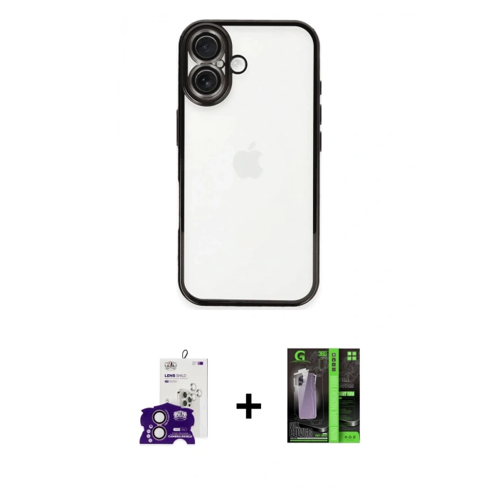 MARSİLYAN™- iPhone 16 Kılıf Vadi Minimal - Şeffaf 360 Full Body Arka Koruyucu + Bilvis Titan Kamera Lens - PE