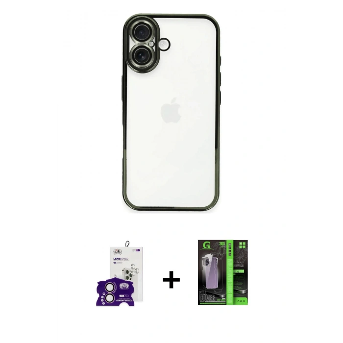 MARSİLYAN™- iPhone 16 Kılıf Vadi Minimal - Şeffaf 360 Full Body Arka Koruyucu + Bilvis Titan Kamera Lens - PE