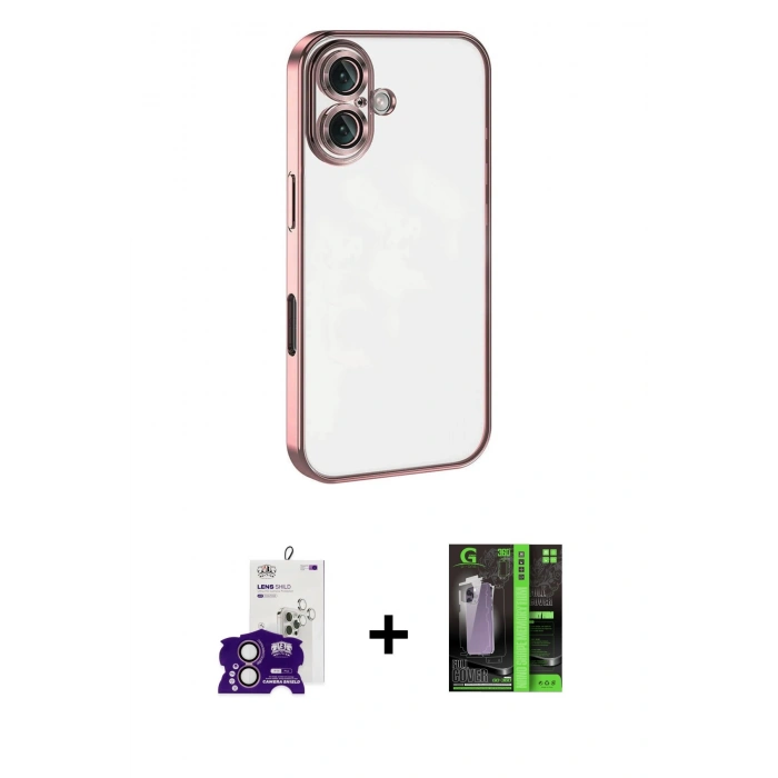 MARSİLYAN™- iPhone 16 Kılıf Vadi Minimal - Şeffaf 360 Full Body Arka Koruyucu + Bilvis Titan Kamera Lens - PE