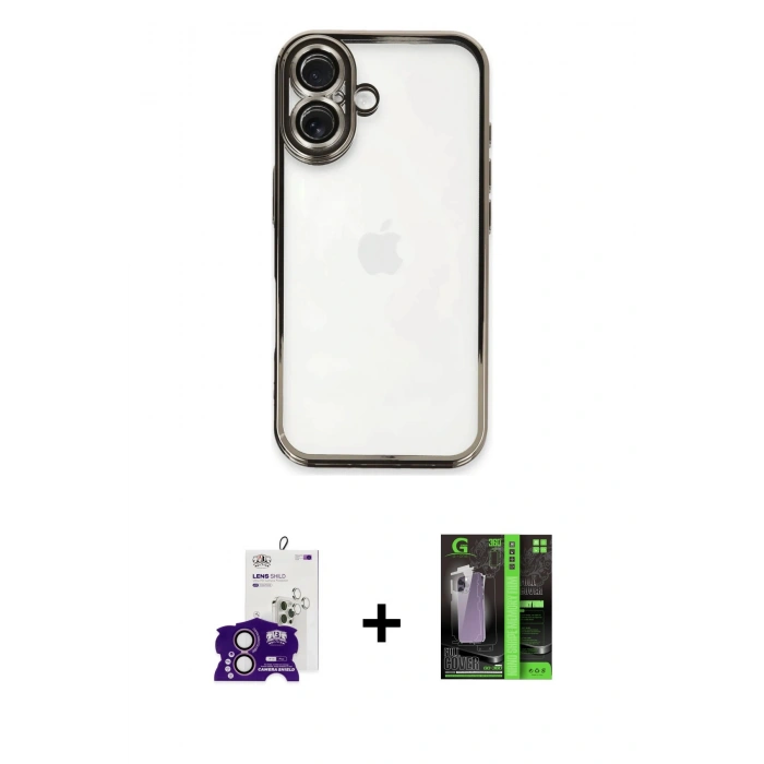 MARSİLYAN™- iPhone 16 Kılıf Vadi Minimal - Şeffaf 360 Full Body Arka Koruyucu + Bilvis Titan Kamera Lens - PE