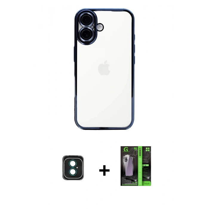 MARSİLYAN™- iPhone 16 Kılıf Vadi Minimal - Şeffaf 360 Full Body Arka Koruyucu + PVD Metal Kamera Lens - YL
