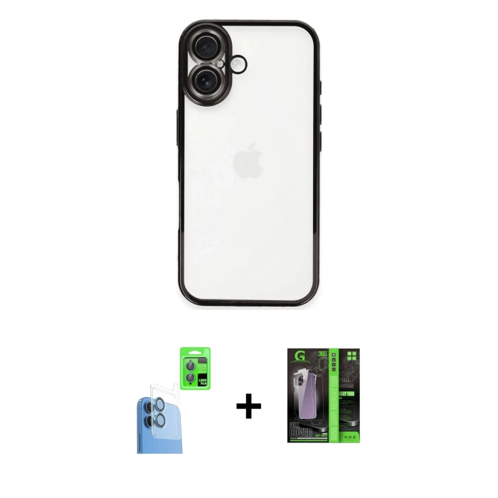 MARSİLYAN™- iPhone 16 Kılıf Vadi Minimal - Şeffaf 360 Full Body Arka Koruyucu + Raze Metal Kamera Lens - LT