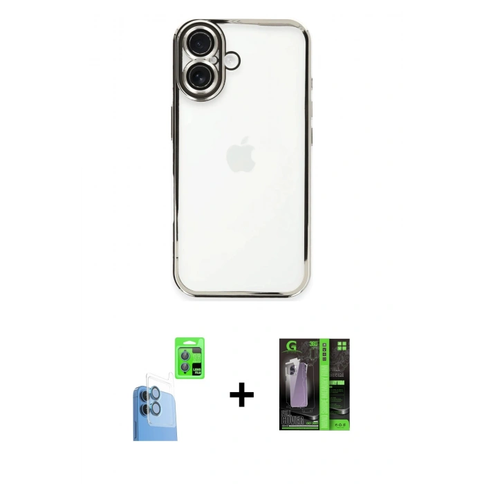 MARSİLYAN™- iPhone 16 Kılıf Vadi Minimal - Şeffaf 360 Full Body Arka Koruyucu + Raze Metal Kamera Lens - LT