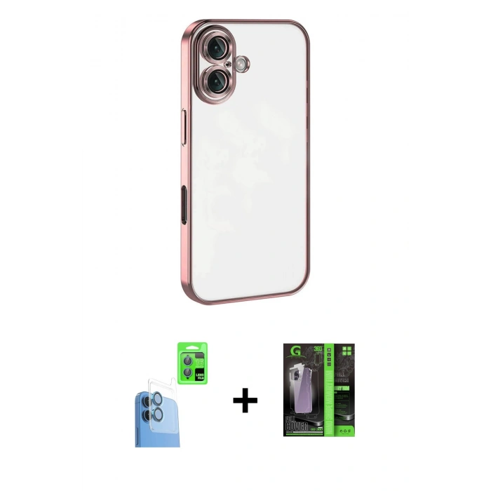 MARSİLYAN™- iPhone 16 Kılıf Vadi Minimal - Şeffaf 360 Full Body Arka Koruyucu + Raze Metal Kamera Lens - LT