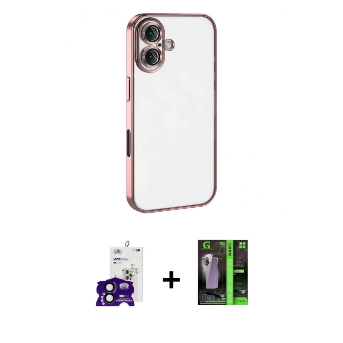 MARSİLYAN™- iPhone 16 Kılıf Vadi Minimal - Şeffaf 360 Full Body Arka Koruyucu + Bilvis Titan Kamera Lens - SH