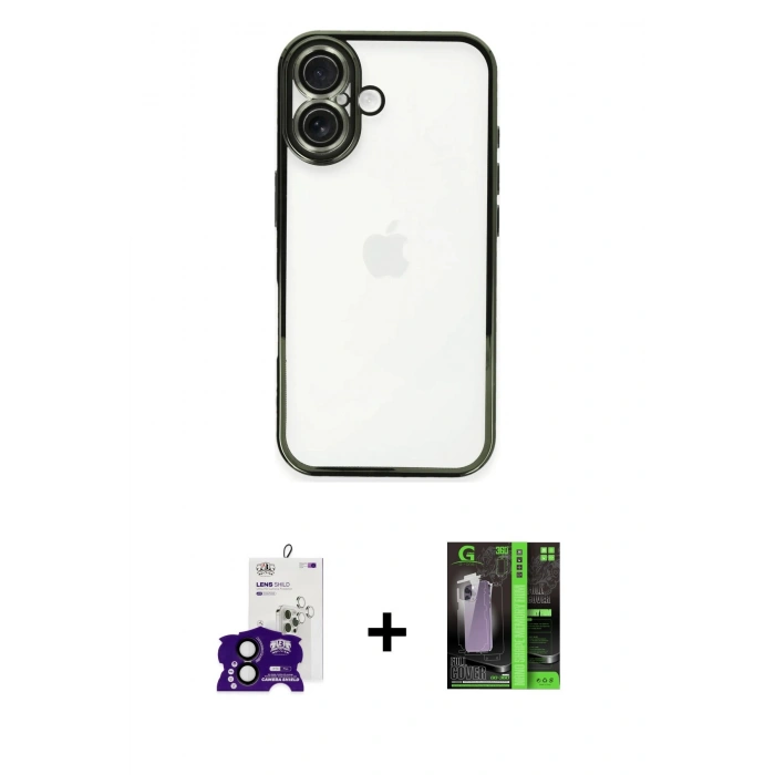 MARSİLYAN™- iPhone 16 Kılıf Vadi Minimal - Şeffaf 360 Full Body Arka Koruyucu + Bilvis Titan Kamera Lens - SH