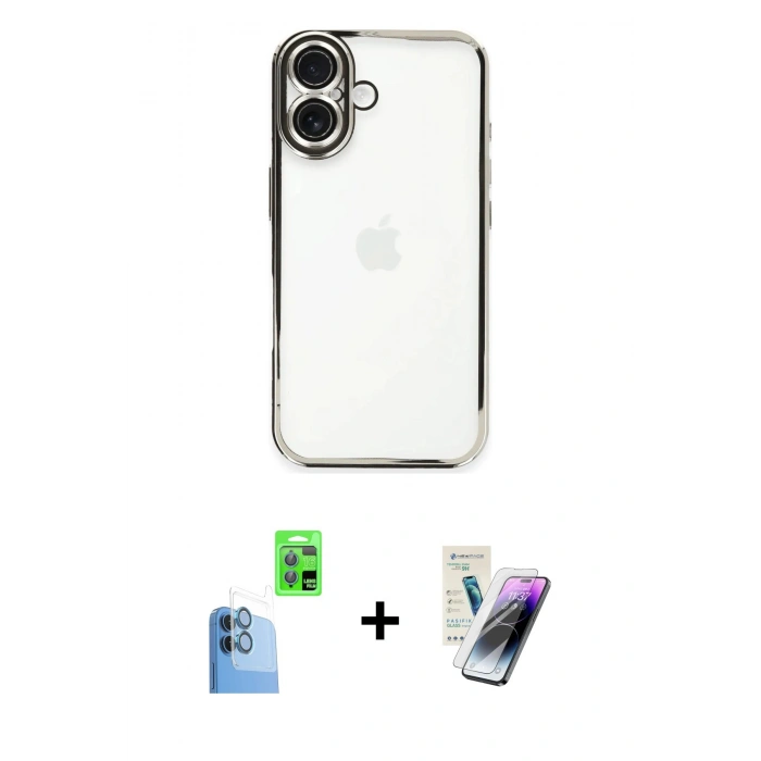 MARSİLYAN™- iPhone 16 Kılıf Vadi Minimal - Şeffaf Pasifik Cam Ekran Koruyucu + Raze Metal Kamera Lens - LT