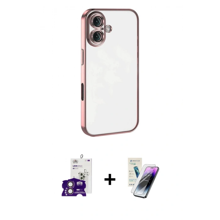 MARSİLYAN™- iPhone 16 Kılıf Vadi Minimal - Şeffaf Pasifik Cam Ekran Koruyucu + Bilvis Titan Kamera Lens - PE