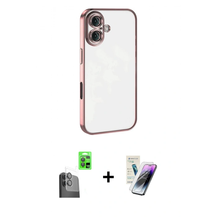 MARSİLYAN™- iPhone 16 Kılıf Vadi Minimal - Şeffaf Pasifik Cam Ekran Koruyucu + Raze Metal Kamera Lens - SH