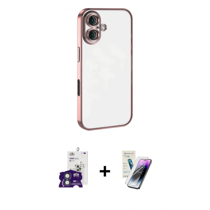 MARSİLYAN™- iPhone 16 Kılıf Vadi Minimal - Şeffaf Pasifik Cam Ekran Koruyucu + Bilvis Titan Kamera Lens - YL
