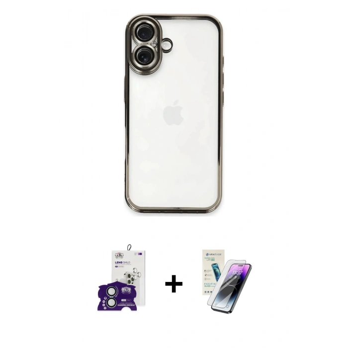 MARSİLYAN™- iPhone 16 Kılıf Vadi Minimal - Şeffaf Pasifik Cam Ekran Koruyucu + Bilvis Titan Kamera Lens - YL