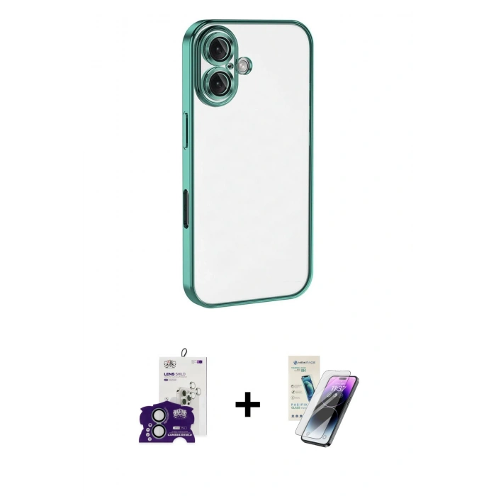 MARSİLYAN™- iPhone 16 Kılıf Vadi Minimal - Şeffaf Pasifik Cam Ekran Koruyucu + Bilvis Titan Kamera Lens - YL