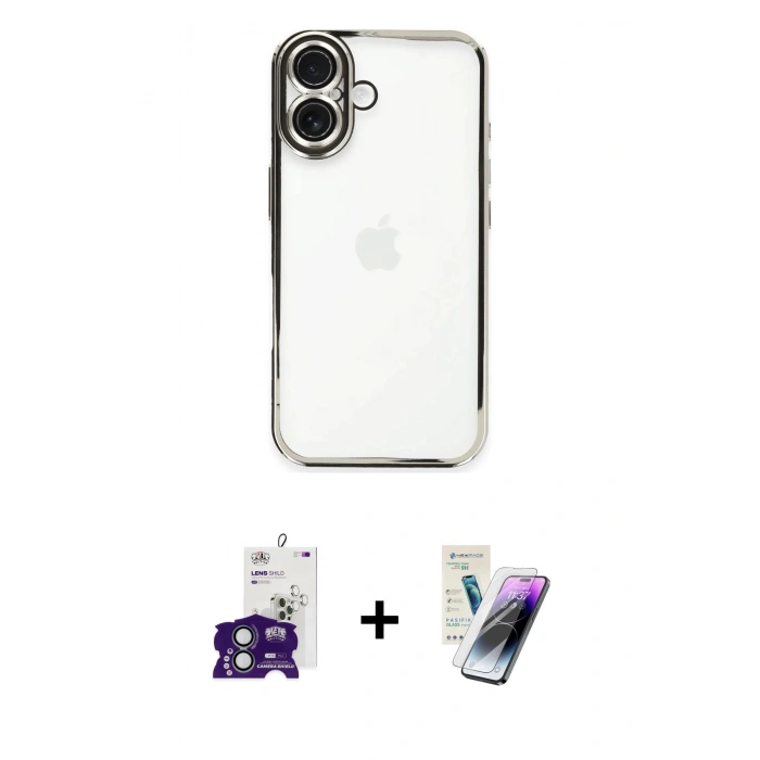 MARSİLYAN™- iPhone 16 Kılıf Vadi Minimal - Şeffaf Pasifik Cam Ekran Koruyucu + Bilvis Titan Kamera Lens - YL