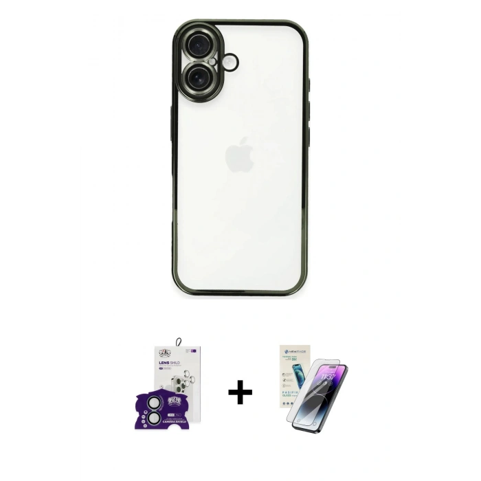 MARSİLYAN™- iPhone 16 Kılıf Vadi Minimal - Şeffaf Pasifik Cam Ekran Koruyucu + Bilvis Titan Kamera Lens - YL